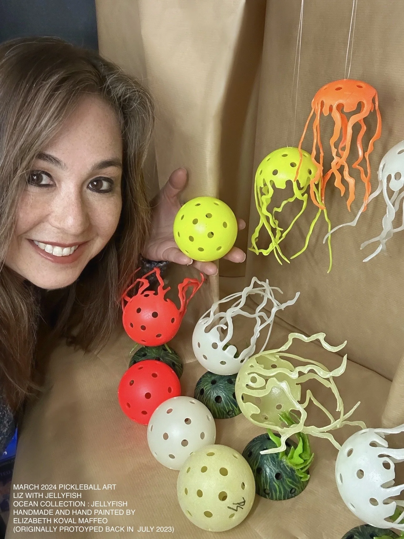 Handmade Recycled Pickleball Art - Jellyfish RAW-GLOW - (Free
